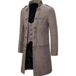 Outlet OUKU Men's Winter Coat Peacoat Coat Business Casual Winter Cotton Blend Warm Outerwear Clothing Apparel Stylish Classic & Timeless non-printing Solid Color Pocket Stand Collar Double Breasted