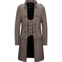 Outlet OUKU Men's Winter Coat Peacoat Coat Business Casual Winter Cotton Blend Warm Outerwear Clothing Apparel Stylish Classic & Timeless non-printing Solid Color Pocket Stand Collar Double Breasted