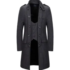 Outlet OUKU Men's Winter Coat Peacoat Coat Business Casual Winter Cotton Blend Warm Outerwear Clothing Apparel Stylish Classic & Timeless non-printing Solid Color Pocket Stand Collar Double Breasted