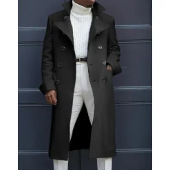 Hot OUKU Men's Winter Coat Peacoat Business Casual Winter Polyester Windproof Warm Outerwear Clothing Apparel Stylish Casual non-printing Pure Color Pocket Stand Collar Single Breasted