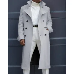 Hot OUKU Men's Winter Coat Peacoat Business Casual Winter Polyester Windproof Warm Outerwear Clothing Apparel Stylish Casual non-printing Pure Color Pocket Stand Collar Single Breasted
