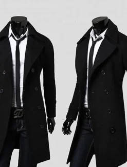 Hot OUKU Men's Winter Coat Peacoat Business Casual Winter Polyester Thermal Warm Windbreaker Outerwear Clothing Apparel Business Classical