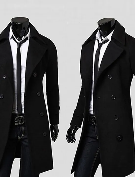 Hot OUKU Men's Winter Coat Peacoat Business Casual Winter Polyester Thermal Warm Windbreaker Outerwear Clothing Apparel Business Classical