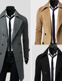 Hot OUKU Men's Winter Coat Peacoat Business Casual Winter Polyester Thermal Warm Windbreaker Outerwear Clothing Apparel Business Classical