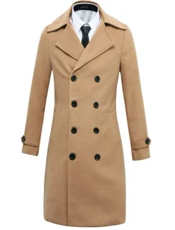 Hot OUKU Men's Winter Coat Peacoat Business Casual Winter Polyester Thermal Warm Windbreaker Outerwear Clothing Apparel Business Classical