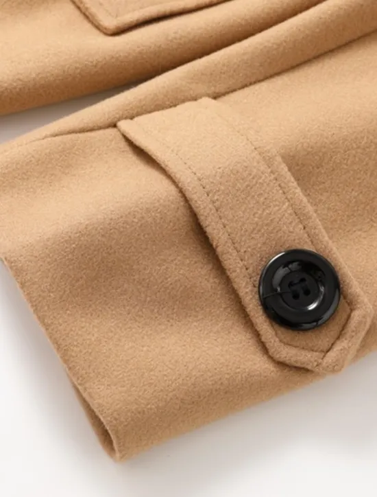 Hot OUKU Men's Winter Coat Peacoat Business Casual Winter Polyester Thermal Warm Windbreaker Outerwear Clothing Apparel Business Classical