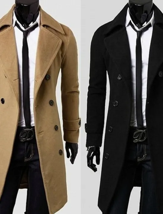Hot OUKU Men's Winter Coat Peacoat Business Casual Winter Polyester Thermal Warm Windbreaker Outerwear Clothing Apparel Business Classical