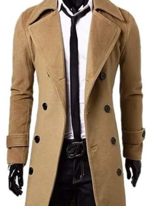 Hot OUKU Men's Winter Coat Peacoat Business Casual Winter Polyester Thermal Warm Windbreaker Outerwear Clothing Apparel Business Classical