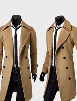 Hot OUKU Men's Winter Coat Peacoat Business Casual Winter Polyester Thermal Warm Windbreaker Outerwear Clothing Apparel Business Classical