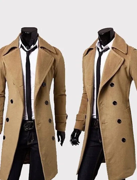 Hot OUKU Men's Winter Coat Peacoat Business Casual Winter Polyester Thermal Warm Windbreaker Outerwear Clothing Apparel Business Classical