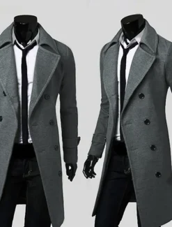 Hot OUKU Men's Winter Coat Peacoat Business Casual Winter Polyester Thermal Warm Windbreaker Outerwear Clothing Apparel Business Classical