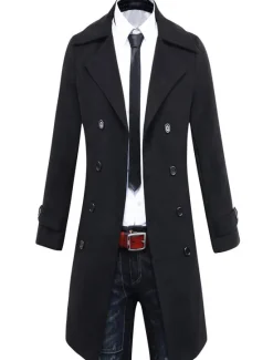 Hot OUKU Men's Winter Coat Peacoat Business Casual Winter Polyester Thermal Warm Windbreaker Outerwear Clothing Apparel Business Classical