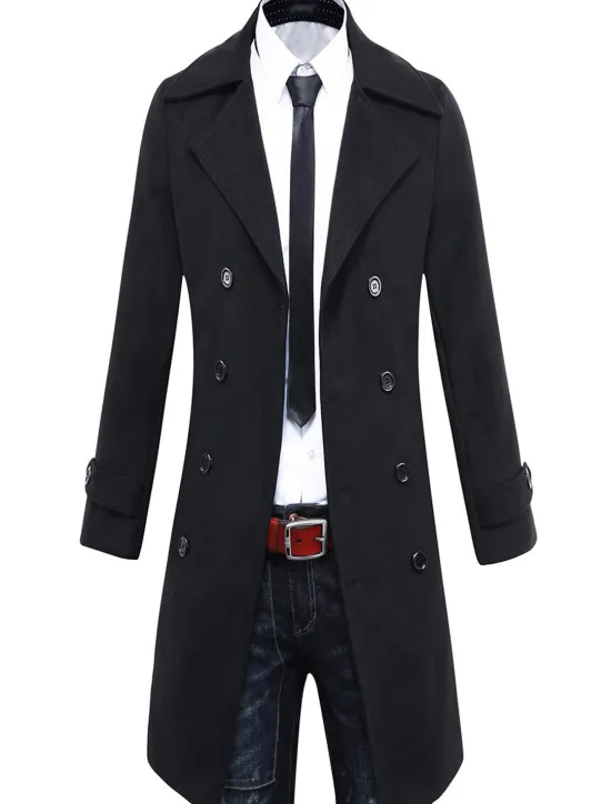 Hot OUKU Men's Winter Coat Peacoat Business Casual Winter Polyester Thermal Warm Windbreaker Outerwear Clothing Apparel Business Classical