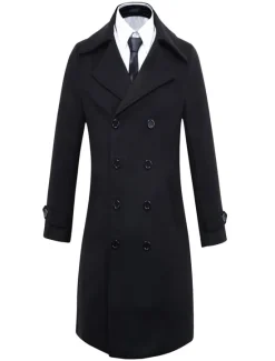 Hot OUKU Men's Winter Coat Peacoat Business Casual Winter Polyester Thermal Warm Windbreaker Outerwear Clothing Apparel Business Classical