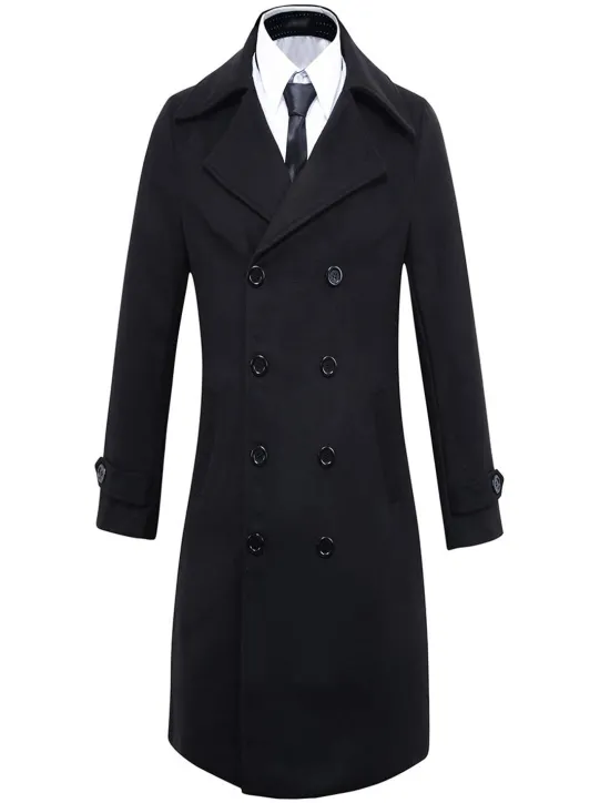 Hot OUKU Men's Winter Coat Peacoat Business Casual Winter Polyester Thermal Warm Windbreaker Outerwear Clothing Apparel Business Classical