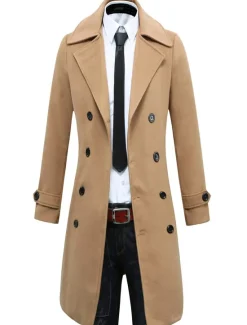 Hot OUKU Men's Winter Coat Peacoat Business Casual Winter Polyester Thermal Warm Windbreaker Outerwear Clothing Apparel Business Classical