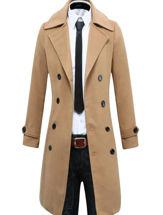 Hot OUKU Men's Winter Coat Peacoat Business Casual Winter Polyester Thermal Warm Windbreaker Outerwear Clothing Apparel Business Classical