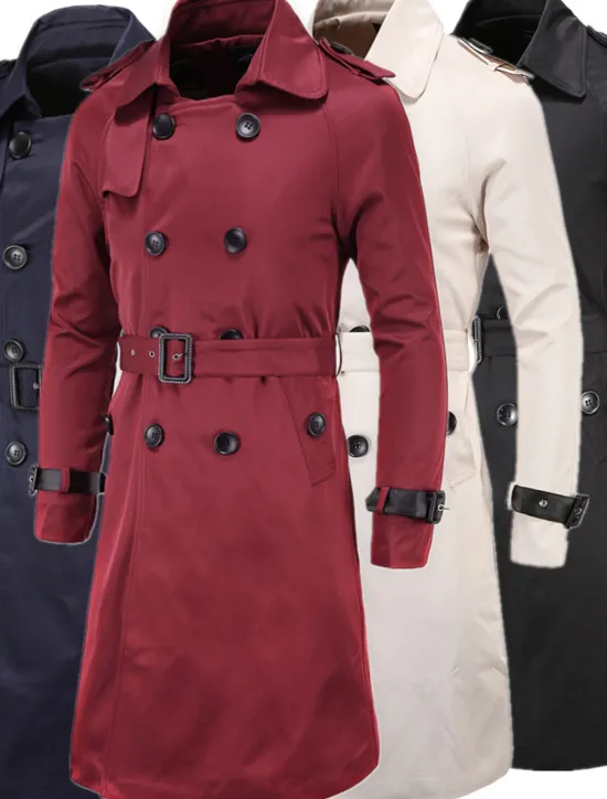 OUKU Men's Winter Coat Peacoat Trench Coat Street Business Fall Winter Polyester Thermal Warm Breathable Outerwear Clothing Apparel Casual Solid Color Pocket Turndown Double Breasted