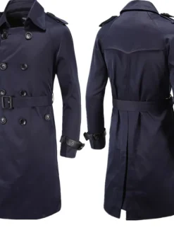 OUKU Men's Winter Coat Peacoat Trench Coat Street Business Fall Winter Polyester Thermal Warm Breathable Outerwear Clothing Apparel Casual Solid Color Pocket Turndown Double Breasted