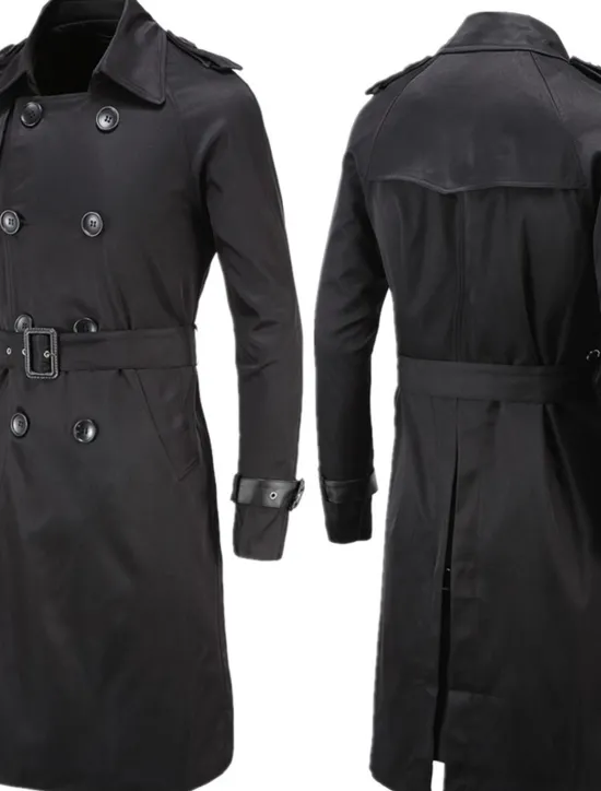 OUKU Men's Winter Coat Peacoat Trench Coat Street Business Fall Winter Polyester Thermal Warm Breathable Outerwear Clothing Apparel Casual Solid Color Pocket Turndown Double Breasted