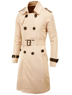 OUKU Men's Winter Coat Peacoat Trench Coat Street Business Fall Winter Polyester Thermal Warm Breathable Outerwear Clothing Apparel Casual Solid Color Pocket Turndown Double Breasted