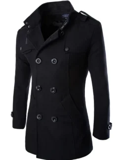 OUKU Men's Winter Coat Peacoat Double Breasted Business Casual Regular Slim Fit Warm Solid Colored Fall Long Sleeve Thick Classic Trench Coat Office Daily Work