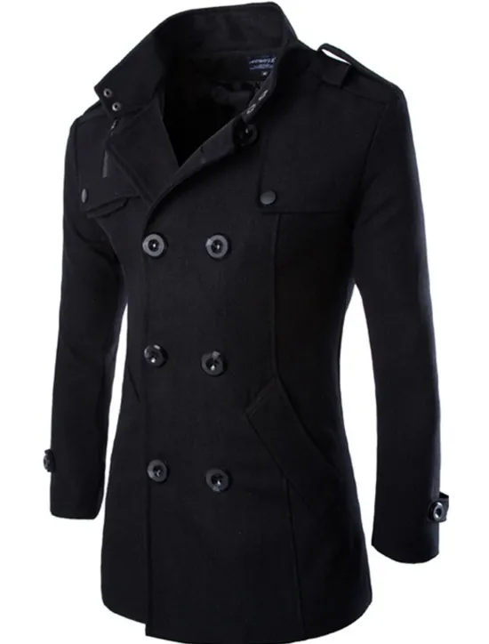 OUKU Men's Winter Coat Peacoat Double Breasted Business Casual Regular Slim Fit Warm Solid Colored Fall Long Sleeve Thick Classic Trench Coat Office Daily Work