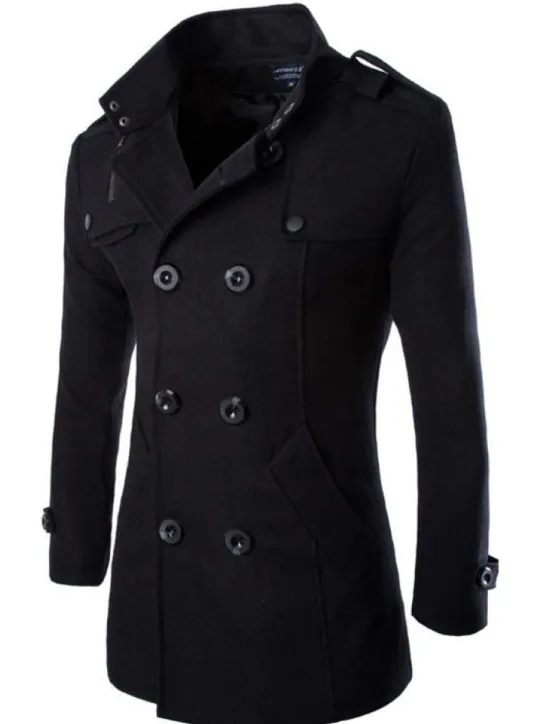 OUKU Men's Winter Coat Peacoat Double Breasted Business Casual Regular Slim Fit Warm Solid Colored Fall Long Sleeve Thick Classic Trench Coat Office Daily Work