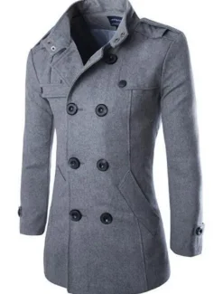 OUKU Men's Winter Coat Peacoat Double Breasted Business Casual Regular Slim Fit Warm Solid Colored Fall Long Sleeve Thick Classic Trench Coat Office Daily Work