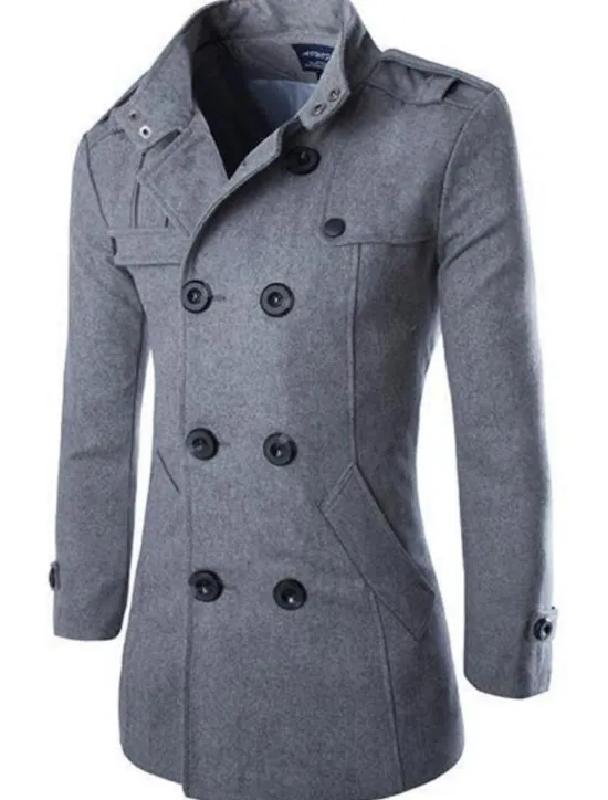 OUKU Men's Winter Coat Peacoat Double Breasted Business Casual Regular Slim Fit Warm Solid Colored Fall Long Sleeve Thick Classic Trench Coat Office Daily Work