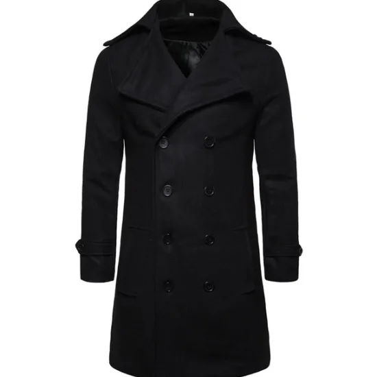 Best OUKU Men's Winter Coat Peacoat Trench Coat Outdoor Daily Wear Fall & Winter 95% polyester 5% cotton Outerwear Clothing Apparel Fashion Streetwear Plain Lapel Double Breasted