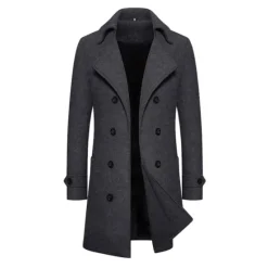 Best OUKU Men's Winter Coat Peacoat Trench Coat Outdoor Daily Wear Fall & Winter 95% polyester 5% cotton Outerwear Clothing Apparel Fashion Streetwear Plain Lapel Double Breasted