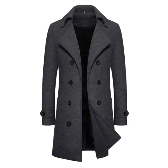 Best OUKU Men's Winter Coat Peacoat Trench Coat Outdoor Daily Wear Fall & Winter 95% polyester 5% cotton Outerwear Clothing Apparel Fashion Streetwear Plain Lapel Double Breasted