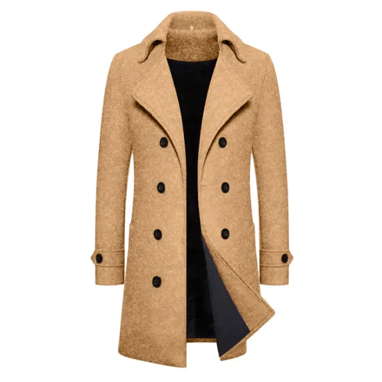 Best OUKU Men's Winter Coat Peacoat Trench Coat Outdoor Daily Wear Fall & Winter 95% polyester 5% cotton Outerwear Clothing Apparel Fashion Streetwear Plain Lapel Double Breasted