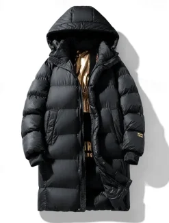 Outlet OUKU Men's Winter Coat Puffer Jacket Padded Zipper Pocket Polyster Pocket Outdoor Long Fashion Casual Thermal Warm Windproof Winter Plain Puffer Jacket Black
