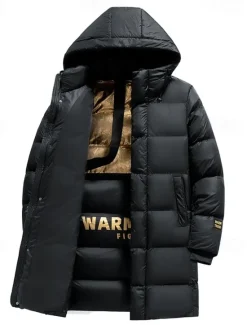 Outlet OUKU Men's Winter Coat Puffer Jacket Padded Zipper Pocket Polyster Pocket Outdoor Long Fashion Casual Thermal Warm Windproof Winter Plain Puffer Jacket Black