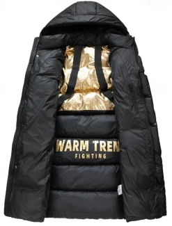 Outlet OUKU Men's Winter Coat Puffer Jacket Padded Zipper Pocket Polyster Pocket Outdoor Long Fashion Casual Thermal Warm Windproof Winter Plain Puffer Jacket Black