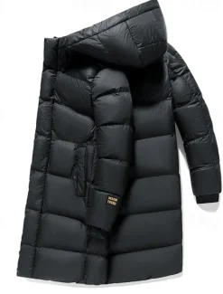 Outlet OUKU Men's Winter Coat Puffer Jacket Padded Zipper Pocket Polyster Pocket Outdoor Long Fashion Casual Thermal Warm Windproof Winter Plain Puffer Jacket Black