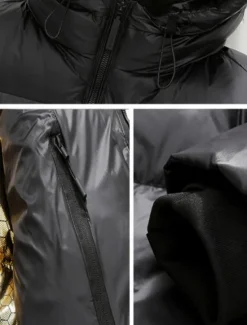 Outlet OUKU Men's Winter Coat Puffer Jacket Padded Zipper Pocket Polyster Pocket Outdoor Long Fashion Casual Thermal Warm Windproof Winter Plain Puffer Jacket Black