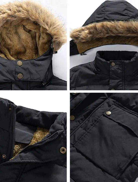 New OUKU Men's Winter Coat Puffer Jacket Fleece Jacket Padded Jacket Pocket Polyster Vacation Daily Wear Date Regular Fashion Casual Comfortable Thermal Warm Fall & Winter Solid / Plain Color Black Dark Blue
