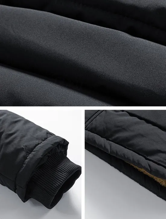 New OUKU Men's Winter Coat Puffer Jacket Fleece Jacket Padded Jacket Pocket Polyster Vacation Daily Wear Date Regular Fashion Casual Comfortable Thermal Warm Fall & Winter Solid / Plain Color Black Dark Blue