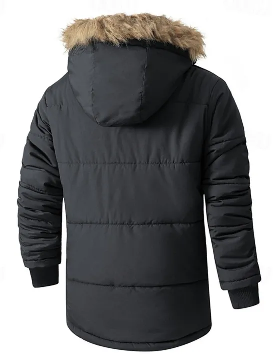 New OUKU Men's Winter Coat Puffer Jacket Fleece Jacket Padded Jacket Pocket Polyster Vacation Daily Wear Date Regular Fashion Casual Comfortable Thermal Warm Fall & Winter Solid / Plain Color Black Dark Blue