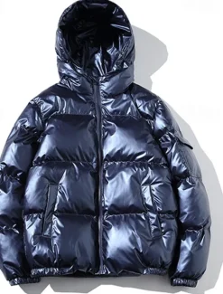 Best OUKU Men's Winter Coat Puffer Jacket Padded Jacket Pocket Polyster Daily Wear Date Vacation Regular Fashion Casual Comfortable Thermal Warm Fall & Winter Solid / Plain Color Silver Black Navy Blue Gold