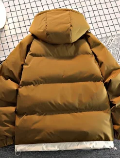 Discount OUKU Men's Winter Coat Puffer Jacket Padded Jacket Hoodie Jacket Pocket Daily Vacation Going out Regular Fashion Classic Casual Warm Fall & Winter Color Block Black Light Green Coffee Puffer Jacket