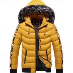 Best OUKU Men's Winter Coat Puffer Jacket Padded Pocket Detachable Hood Polyster Vacation Daily Wear Date Regular Fashion Casual Comfortable Thermal Warm Fall & Winter Color Block Wine Black Yellow Dark Green