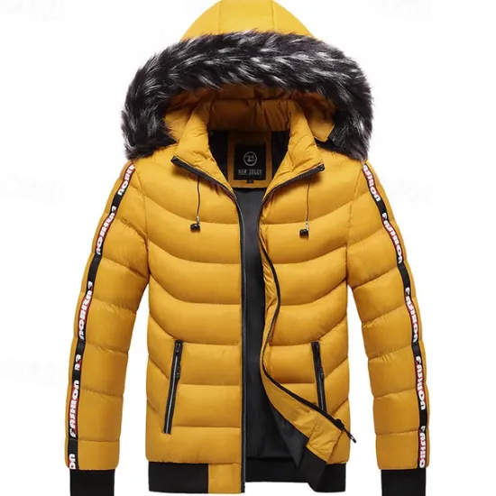 Best OUKU Men's Winter Coat Puffer Jacket Padded Pocket Detachable Hood Polyster Vacation Daily Wear Date Regular Fashion Casual Comfortable Thermal Warm Fall & Winter Color Block Wine Black Yellow Dark Green