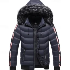 Best OUKU Men's Winter Coat Puffer Jacket Padded Pocket Detachable Hood Polyster Vacation Daily Wear Date Regular Fashion Casual Comfortable Thermal Warm Fall & Winter Color Block Wine Black Yellow Dark Green