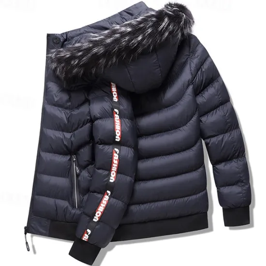 Best OUKU Men's Winter Coat Puffer Jacket Padded Pocket Detachable Hood Polyster Vacation Daily Wear Date Regular Fashion Casual Comfortable Thermal Warm Fall & Winter Color Block Wine Black Yellow Dark Green