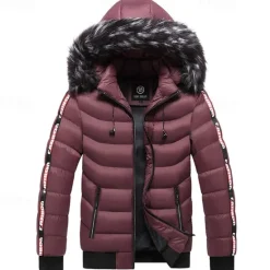 Best OUKU Men's Winter Coat Puffer Jacket Padded Pocket Detachable Hood Polyster Vacation Daily Wear Date Regular Fashion Casual Comfortable Thermal Warm Fall & Winter Color Block Wine Black Yellow Dark Green