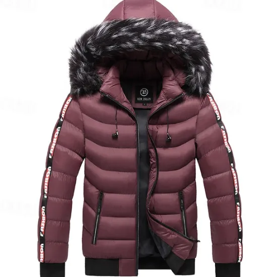 Best OUKU Men's Winter Coat Puffer Jacket Padded Pocket Detachable Hood Polyster Vacation Daily Wear Date Regular Fashion Casual Comfortable Thermal Warm Fall & Winter Color Block Wine Black Yellow Dark Green